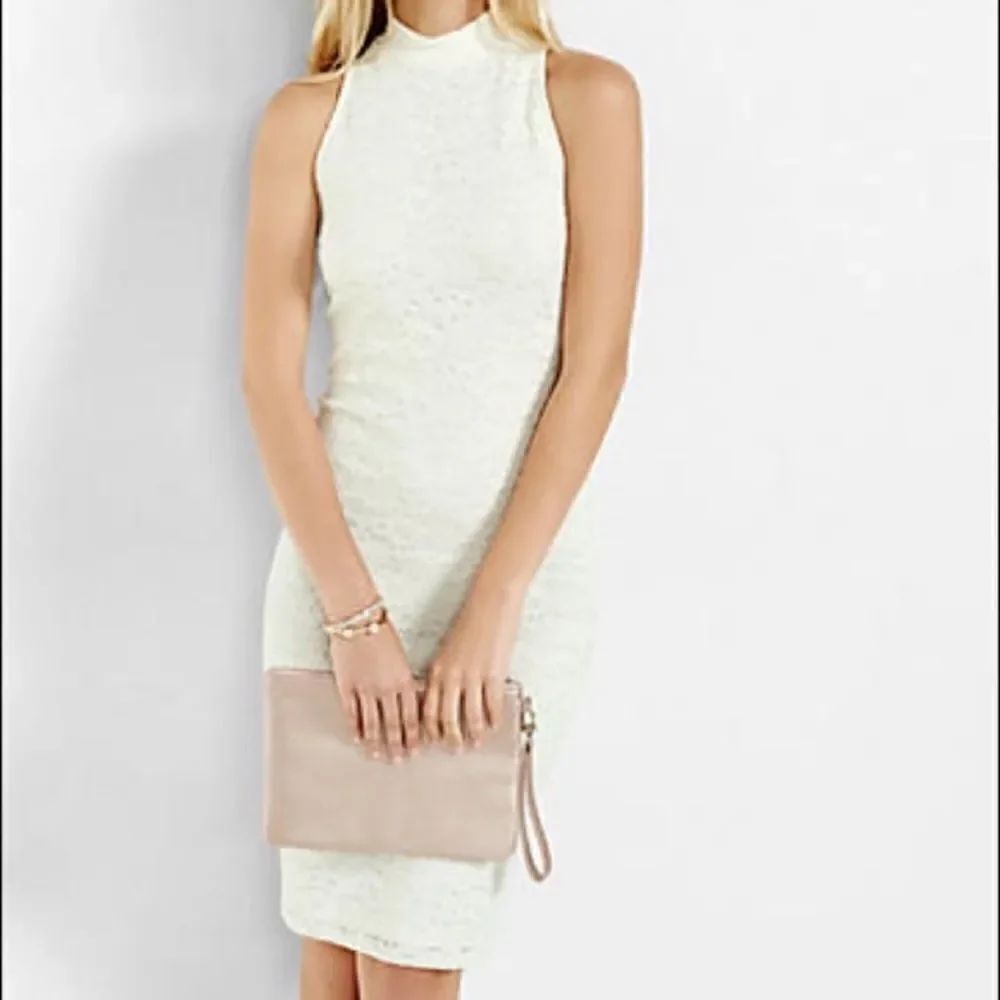 Express Mock Neck Lace Midi Dress Coastal Bridal Feminine Contemporary